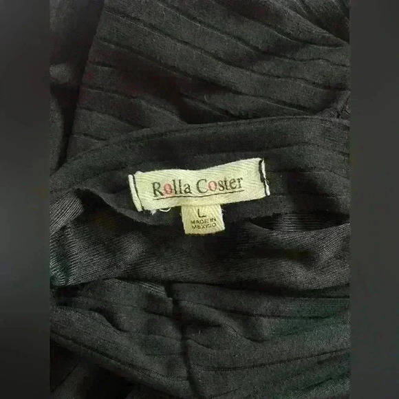 Rolla Coster Black V Neck Crossover Ribbed Tank Dress Side Slit Women's Large - Picture 5 of 8